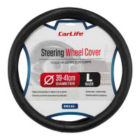 Чохол на кермо Carlife 39 - 41см, екошкіра, чорний, один шов, перфорований (SW141L)