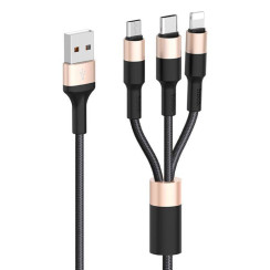Кабель HOCO Combo Micro USB/Lightning/Type-C Xpress one pull three charging cable X26 |1m, 2A| (blac