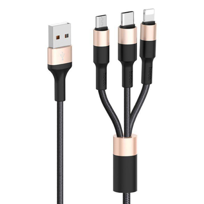 Кабель HOCO Combo Micro USB/Lightning/Type-C Xpress one pull three charging cable X26 |1m, 2A| (blac