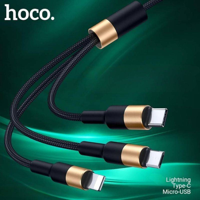 Кабель HOCO Combo Micro USB/Lightning/Type-C Xpress one pull three charging cable X26 |1m, 2A| (blac