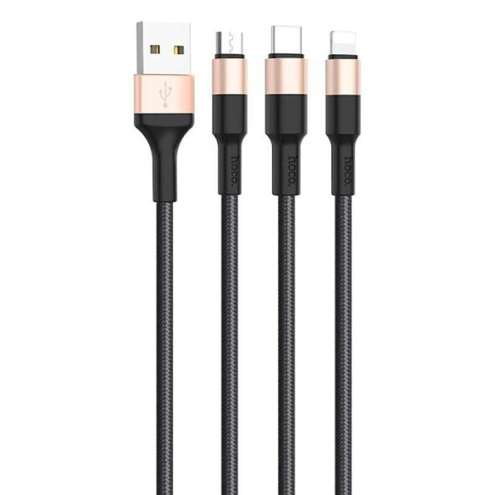 Кабель HOCO Combo Micro USB/Lightning/Type-C Xpress one pull three charging cable X26 |1m, 2A| (blac