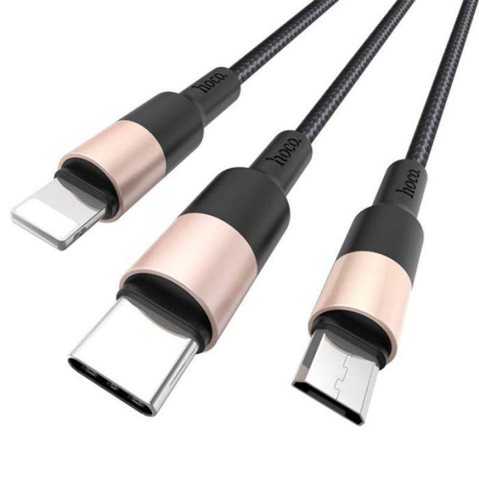 Кабель HOCO Combo Micro USB/Lightning/Type-C Xpress one pull three charging cable X26 |1m, 2A| (blac