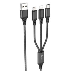 Кабель USB Hoco X76 3-in-1 IP+Type-C+Micro 2A (Черний)