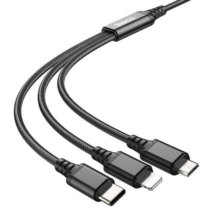 Кабель USB Hoco X76 3-in-1 IP+Type-C+Micro 2A (Черний)