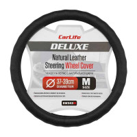 Чохол на кермо Carlife 37-39см, шкіра, чорний, біла основа, один шов, перф. (SW343M)