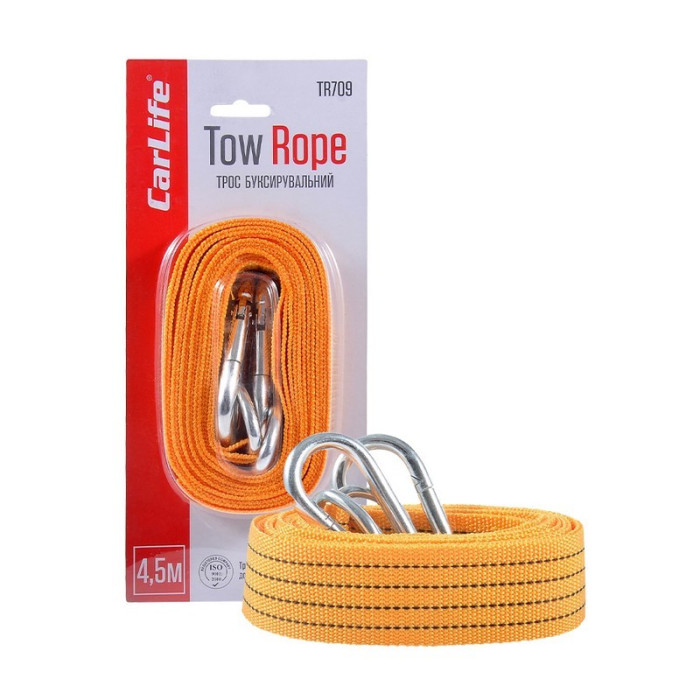 Трос буксирувальний 3 т (4,5 м) CarLife з карабінами в блистері (TR709)