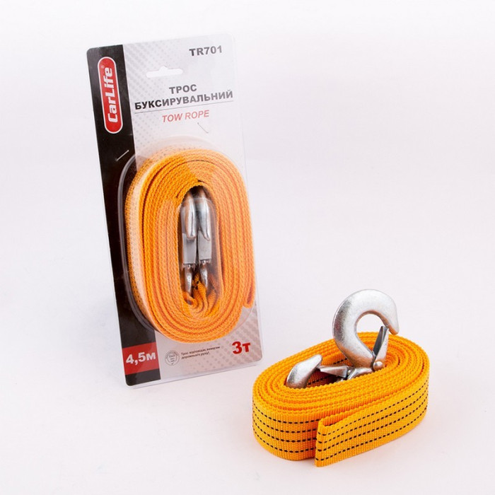 Трос буксирувальний CARLIFE TR701 3 т 4,5 м в блистері