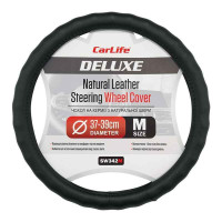 Чохол на кермо Carlife 37 - 39см, шкіра, чорн., біла основа, один шов (SW342M)